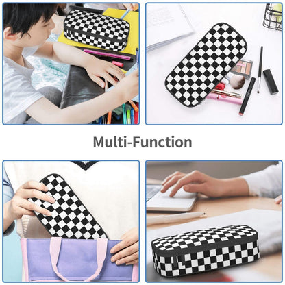 Geoocii Black White Checkered Plaid Large Capacity Pencil Case Organizer Pencil Pouch Stationery With Zipper School Supplies Pencil Bag For Girls Boys Teens Adult Office