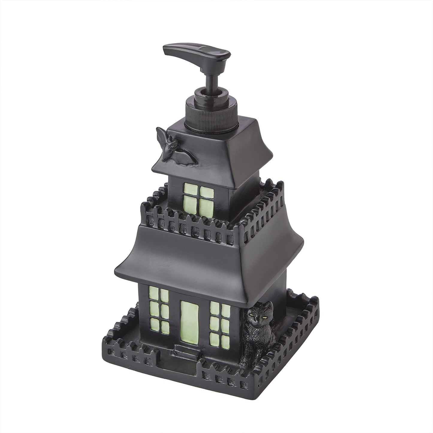 SKL Home Halloween Haunted House Glow-In-The-Dark Soap Dispenser for Bath/Kitchen & Gift, Black