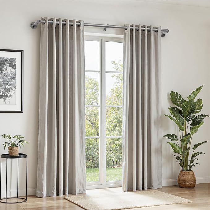 Zeerobee Curtain Rods for Windows 72 to 144, 1 Inch Industrial Wrap Around Grey Curtain Rod, Indoor/Outdoor Room Divider Adjustable Drapery Pole, 72"-144"