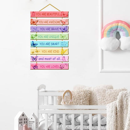 Rutiyoka Butterfly Room Decor for Girls Bedroom Wall Rainbow Inspirational Art Kids Wood Decorations Little Girl Nursery Toddler Sign