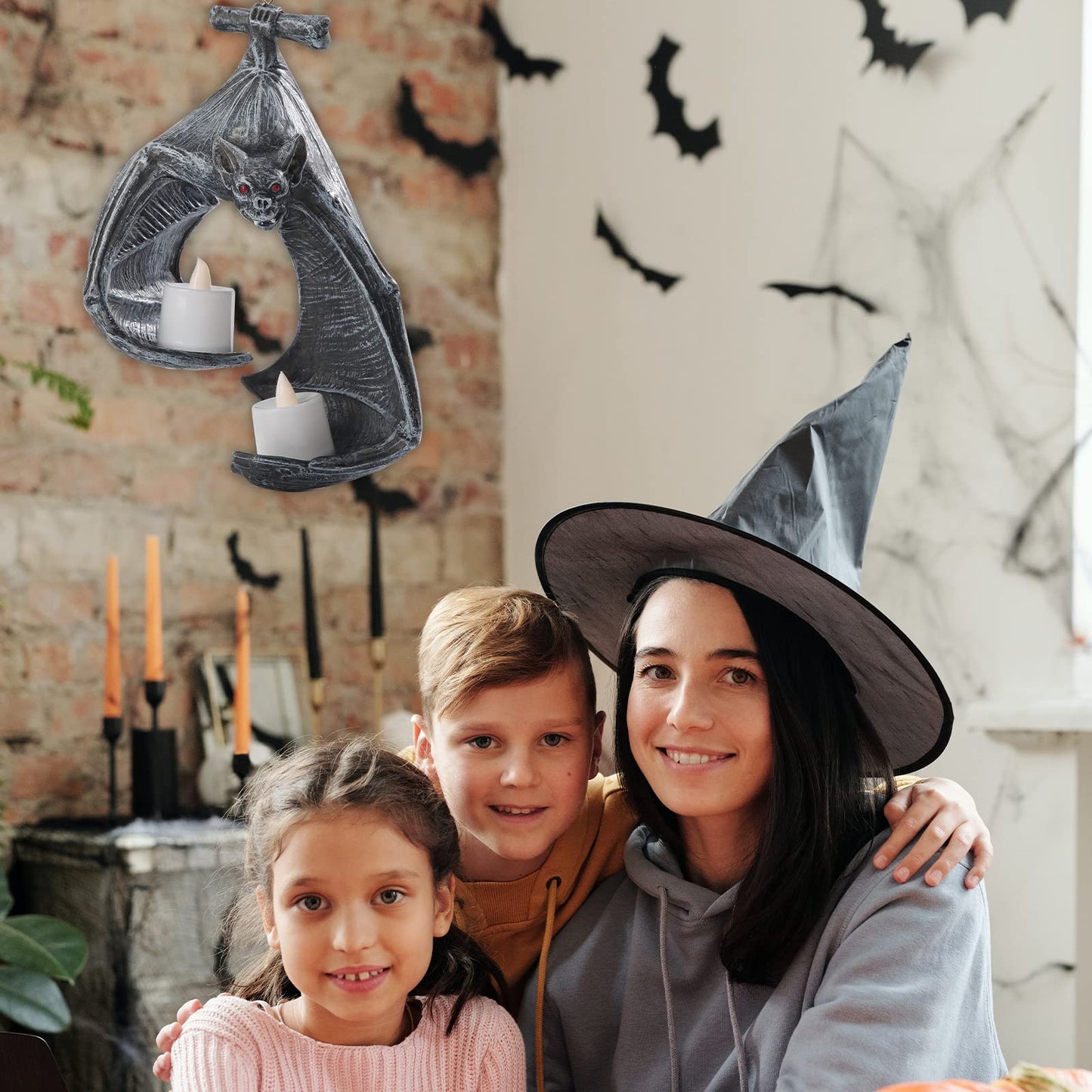 Bat Wall Tealight Holder,Halloween Bat Candle Decorations Gothic Bat Wall Sconce Candle Holder with Candles,Halloween Candlestick Hanging Decoration