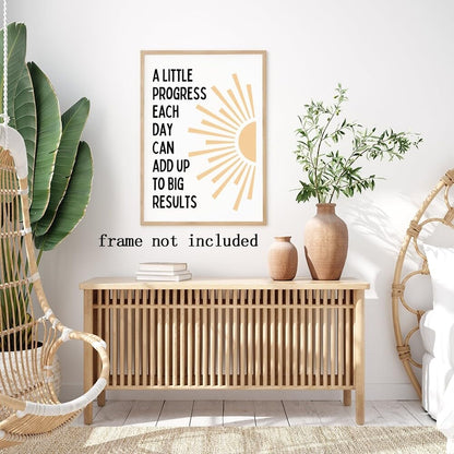 Motivational Phrases Wall Art Prints Inspirational Wall Decor A Little Progress Each Day Can Add Up To Big Results Progress Quote Poster for Living Room Office Classroom Decor 8x12in Unframed