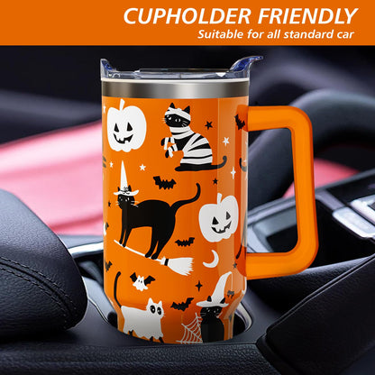 Aokoyi Halloween Cat 40 Oz Tumbler With Handle and Straw, Cute Black Cats Stainless Steel Insulated Cup Water Bottle, Spooky Holiday Gifts for Women Men (1PC)
