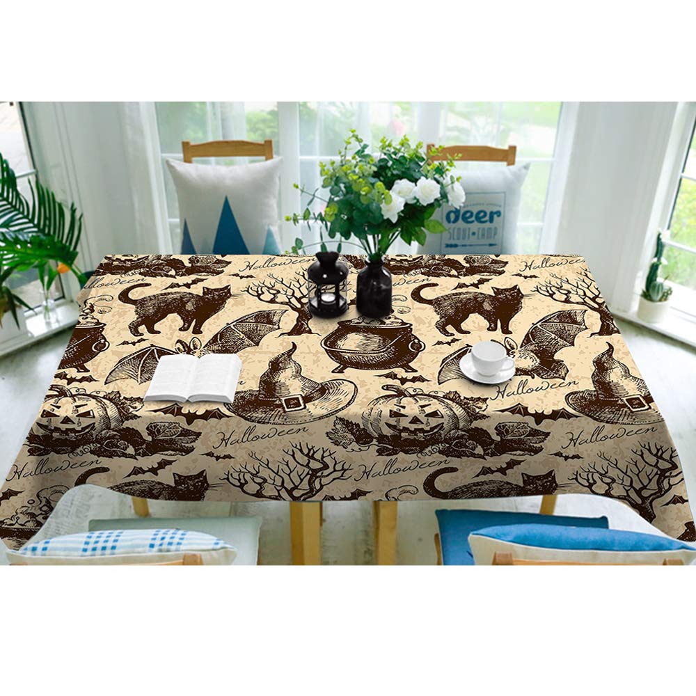 Moslion Tablecloth Halloween Pattern Retro Vintage Style Animal Cat Pumpkin Owl Bat Witch Hat Tree Season Tablecloth for Fall Harvest Thanksgiving Christmas Wedding Anniversary 60x90 Inch