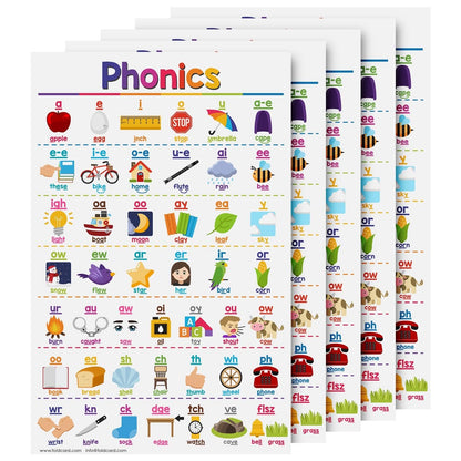 Phonics Educational Charts for Preschool to Gradeschool – Bright and Colorful Visual/Learning Aid Wall Art Poster for Classroom or Home | Printed on Glossy Durable Cardstock | 11" x 17" | 5 per Pack
