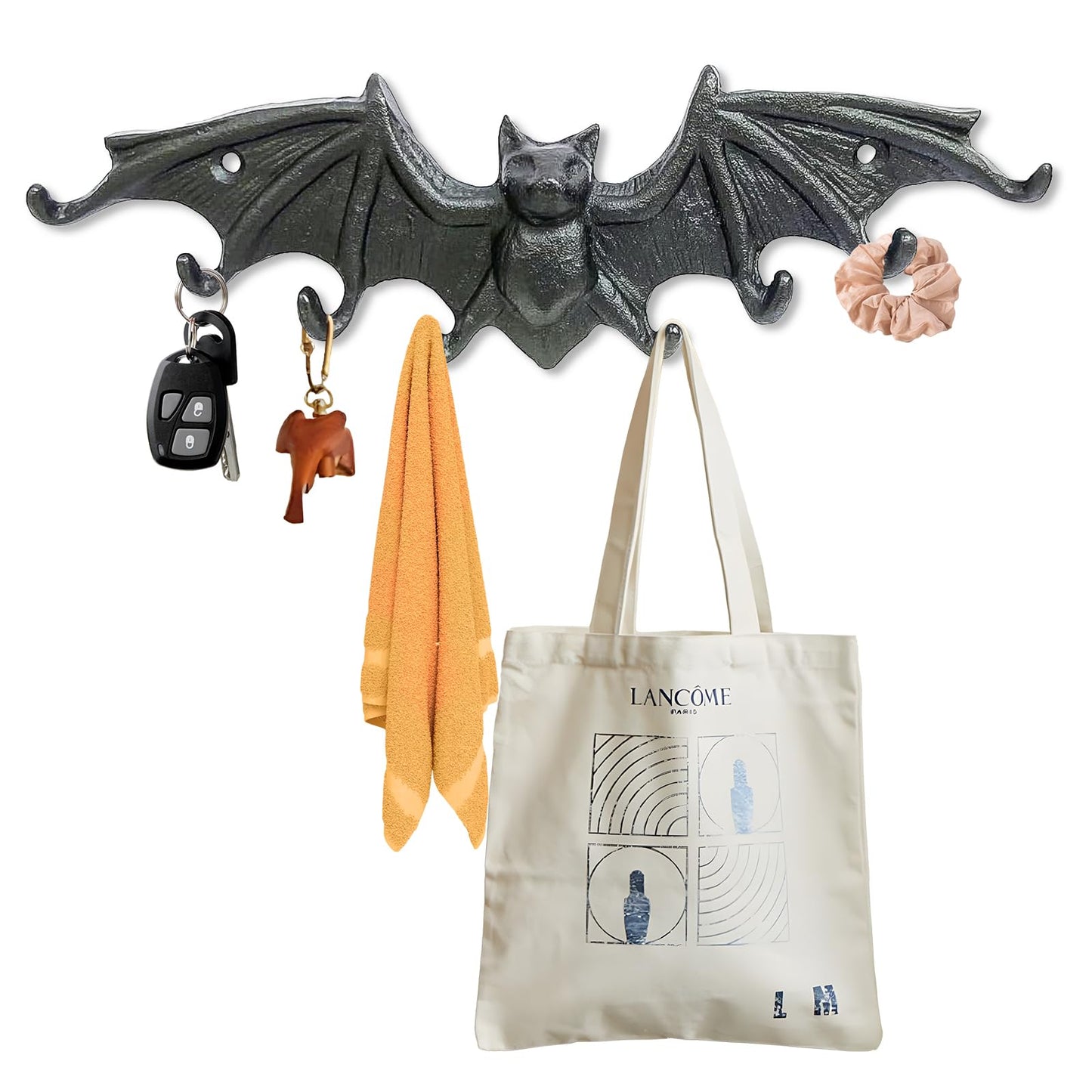 Womeet Coat Hooks Wall Mounted, Rustic Bat Key Hook Holder, Heavy Duty Decorative Black Wall Hooks for Mudroom, Towels, Hat Rack, Purse Hooks, Cast Iron Decorative ‎Antique Black Hooks