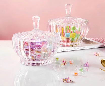 HMFDYHz Glass Candy Dish with Lid, 17oz Crystal Glass Candy Bowl, Classic Fancy Glass Canister for Cookies Nuts Chocolates Fruit,Home Wedding Party Decorative Jar (Clear)