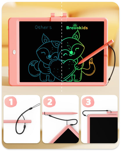 Bravokids Toys for 3 Years Old Girls Boys, LCD Writing Tablet 10 Inch Doodle Board, Electronic Drawing Pads, Educational Birthday Gift for 3 Years Old Kids Toddler (Light Pink)