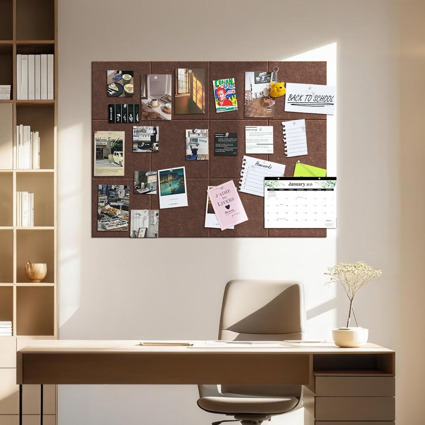 TSJOFFICE Large Cork Board for Wall - 48" x 36" Bulletin Board with 50 Pushpins for Office Decor, Pin Board 12 Pack Felt Wall Tiles with Safe Removable Adhesive Tabs, Corkboard for Home Office - Red