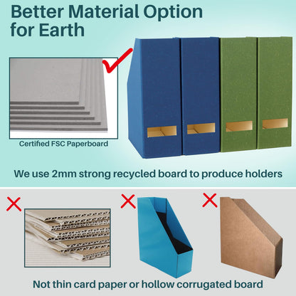 LifeSto Magazine Holder - File Holder and Desk Organizer, Cardboard Book Organizer and Storage Box for Documents, Magazine Holder Rack for Office, Home and Classroom (Leaf Green, 6-Pack)