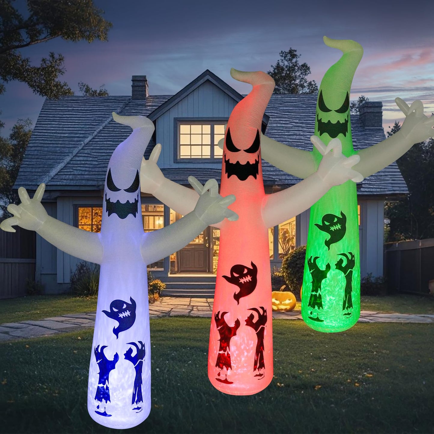 VYBEWAVE 12 FT Giant Inflatable Ghost with Halloween Window Clings for Glass