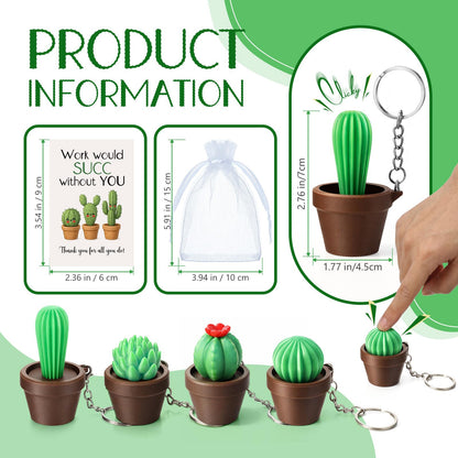 Gerrii 24 Sets Plant Lover Gifts Succulent Cactus 3D Clicker Fidget Keychains Inspirational Cards Bulk 3D Press Stress Relief Sensory Keychain Employee Appreciation Positive Gifts for Coworker Teacher