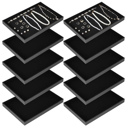 10 Pcs Velvet Stackable Jewelry Tray Showcase Display Jewelry Organizer Tray for Drawers Countertop, Empty Plate for Necklace, Ring, Bracelet Organizing, and Earring Storage Display (Black)