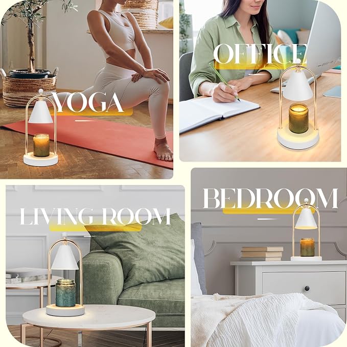 Candle Warmer Lamp With Timer, Electric White Light for Bedroom, Dimmable Wax Melts Warmer for Jars, Beside Lamp Gifts for Women Home Decor (2 Bulbs Included)