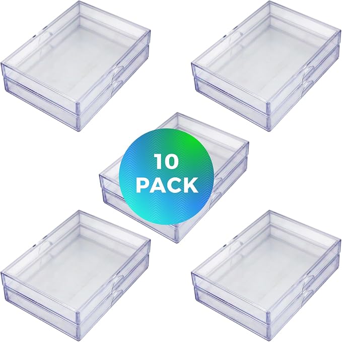 Gary Plastic Packaging 10 Pack Clear Acrylic Card Storage Boxes with Lids - 3 1/2" L x 2 1/2" W x 1/2" H Baseball Card Storage Box, Sports Card Boxes and Magic Card Storage Box - Made in USA