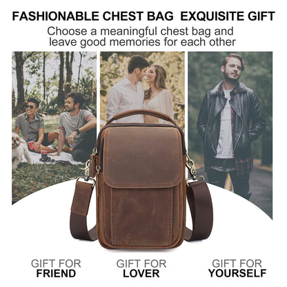 Augus Leather Small Messenger Bag For Men Crossbody Handbag Shoulder Sling Travel Bags for Men Purse Daypack Magnetic Buckle (Brown)