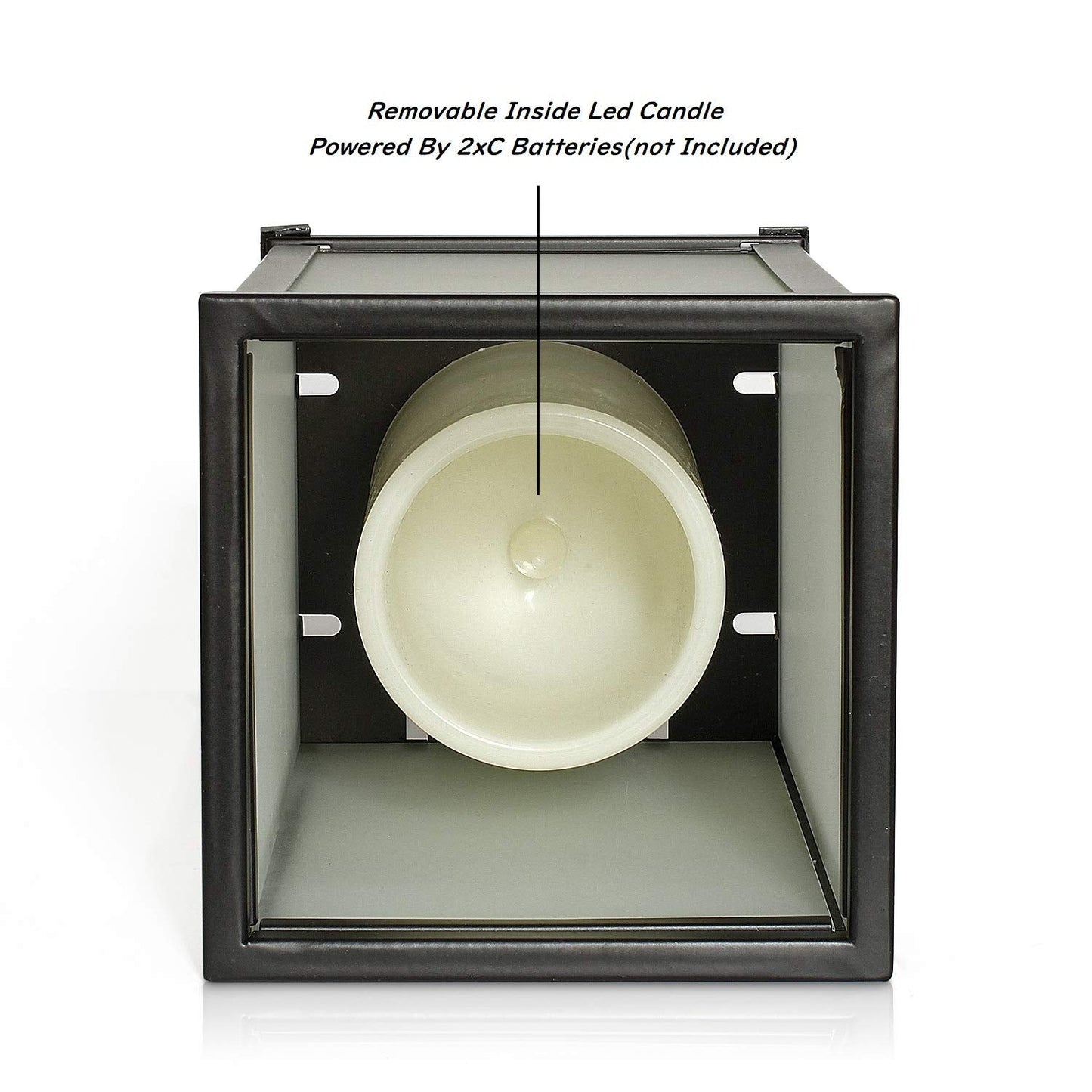 GiveU Decorative Led Candle Lantern with Timer Rustic Candle Lantern with Twelve Magnetic Seasonal Themed Panels ,5 x 5 x 8.5" Black