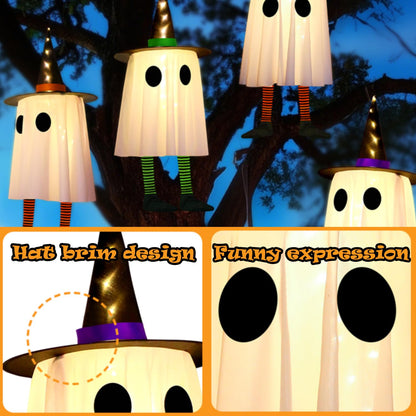 Halloween Party Decorations Lights, Set of 3 Hanging Witch Hat Light Decor, Outdoor Ghost Decor for Yard Porch Tree Window
