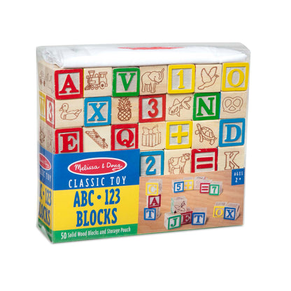 Melissa & Doug Deluxe Wooden ABC/123, 50-Piece Set of Classic Letter & Number Wooden Blocks (1” x 1”) with Storage Pouch, Sorting & Stacking Toys for Kids Ages 2+ (Pack of 12)