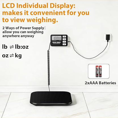 GRAM PRES Shipping Scale 440 lbs/10g Digital Postal Scale with LCD Display, Hold/Tare/Pcs Functions for Packages/Luggage/Post Office/Dog, Battery & USB Cable Included