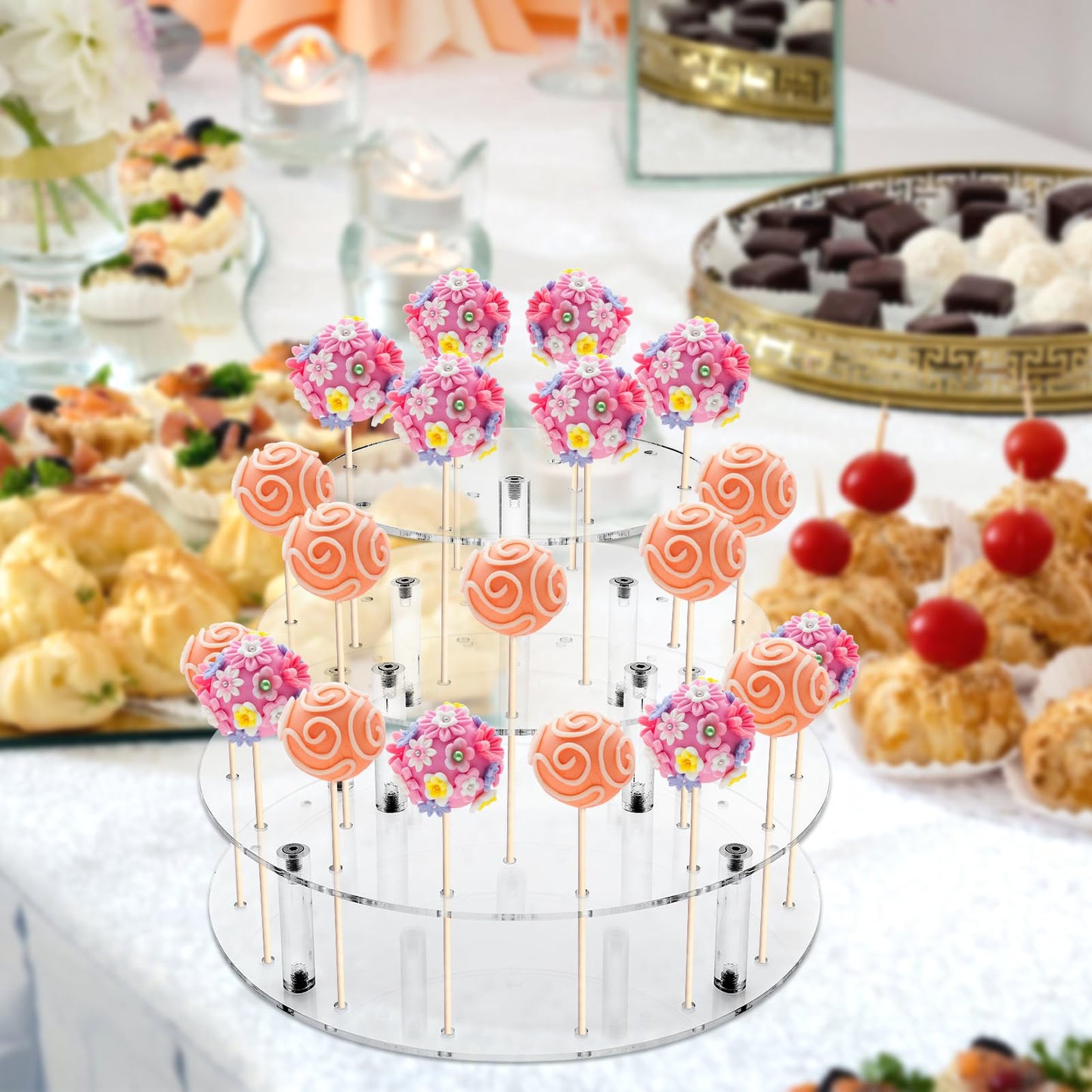 Bettoor Cake Pop Stand, 36 Holes Acrylic Cake Pop Holder, 3 Tiers Clear Lollipop Holder for Display Candy Dessert, Lollipop Stand for Birthday Parties Weddings Halloween