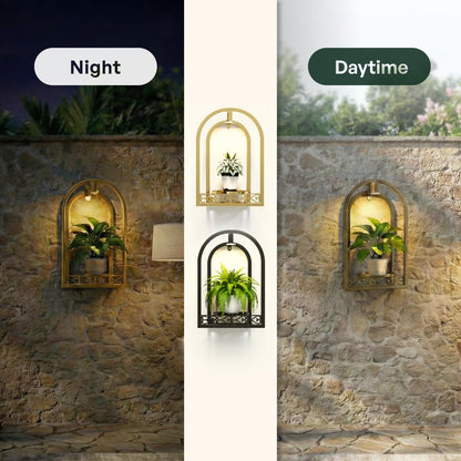 Rioneta LED Grow Light Wall Hanging Planters with USB Power, Remote Control, Modern Decor for Indoor/Outdoor Plants, Living Room, Garden, Patio 2 Pack Gold