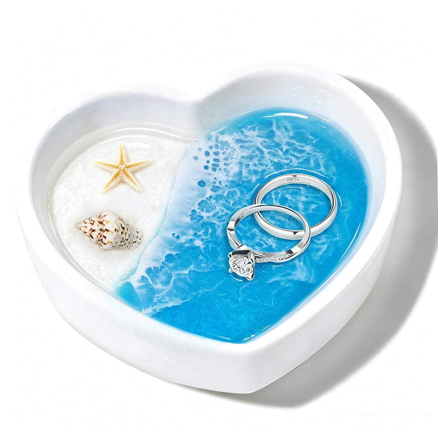 LENTOFINE Resin Ring Dish,Coastal Jewelry Tray for Small Trinkets