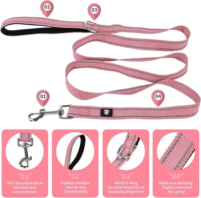 NESTROAD Dog Collar and Leash Set,Reflective Dog Collars with Quick Release Buckle,Adjustable Nylon Pet Collar for Small Medium Large Dogs(Small,Pink)