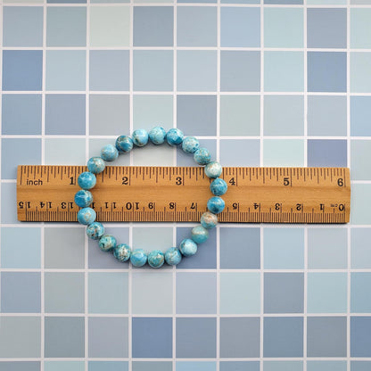 chengmu 8mm Blue Apatite Stretch Bracelet Round Stone Beads Semi Gemstone for Crystal Elastic Beaded Bracelet 7.5"