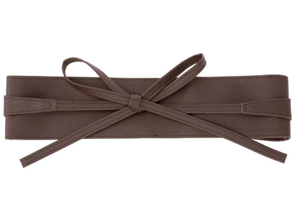Elerevyo Women's Faux Leather Obi Belts Bowknot Wrap Around Wide Waistband for Evening Outfit Dress Shirts One Size Coffee