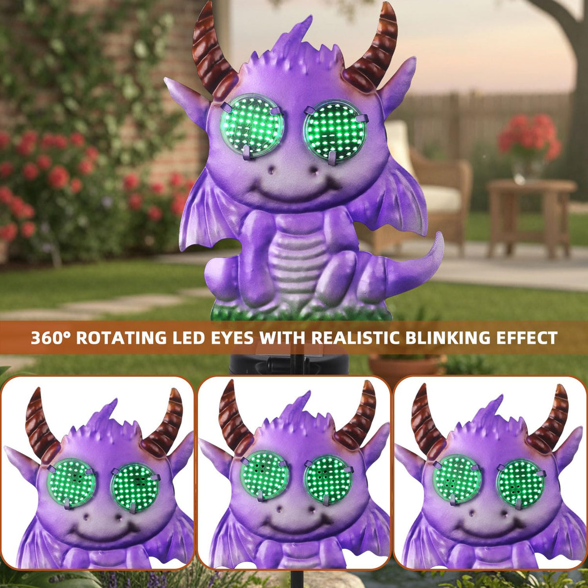 Halloween Purple Dragon Solar Garden Stake Lights, 39.7 Inch Tall LED Yard Decorative Light with Glowing Green Eyes, Spooky Halloween Outdoor Decorations for Pathway Lawn Patio Cemetery