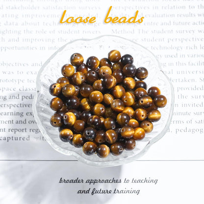 8mm Natural Gemstone Round Yellow Tiger Eye Loose Beads for Jewelry Making Bracelets Necklace Earrings Art Craft (45-48pcs/strand)