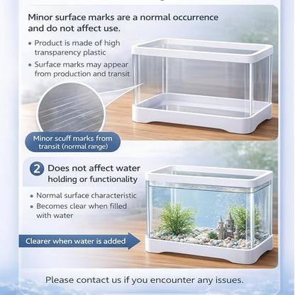 Geelin 2 Gallon Plastic Rectangular Fish Tank, Aquarium for Betta Fish Reptiles Succulents Flower Centerpiece, Shatterproof with Clear Clarity for Home Office Desktop Decors (White)
