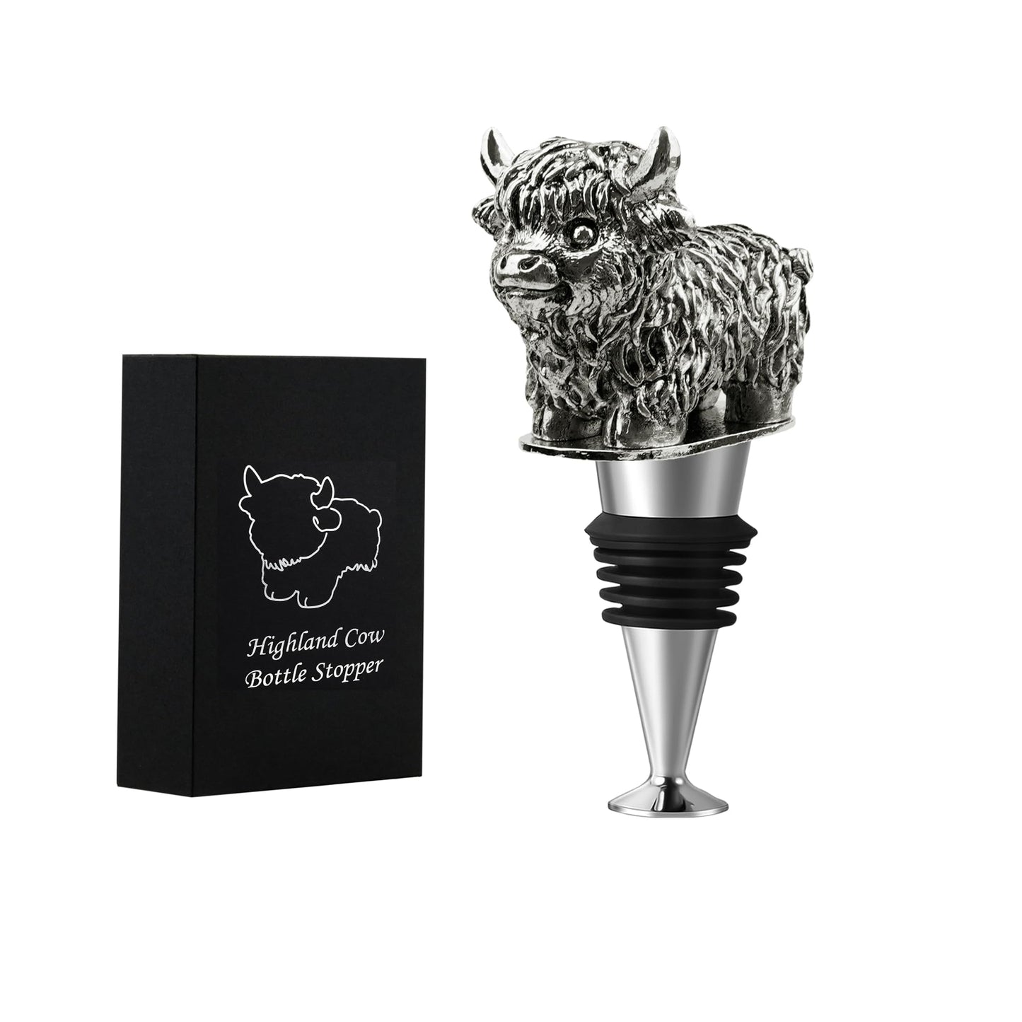 Highland Cow Wine Bottle Stopper, Highland Cow Gifts with Gift Box, Wine Gifts Christmas Birthday Gifts for Women Men, Wine Stopper for Wine Champagne Prosecco