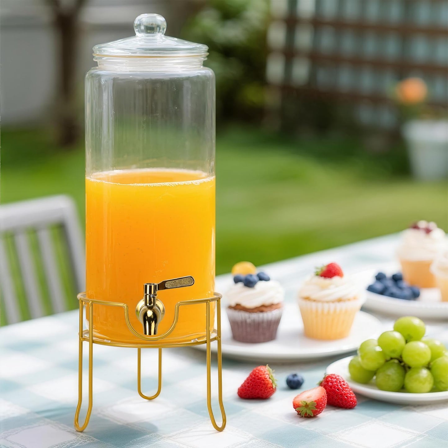 Glass Drink Dispensers For Parties, 1.5 Gallon Beverage Dispenser With Glass Airtight Lids, Gold Metal Stand And Stainless Steel Spigot. Lemonade & Juice Dispenser With Chalk board-One Pack