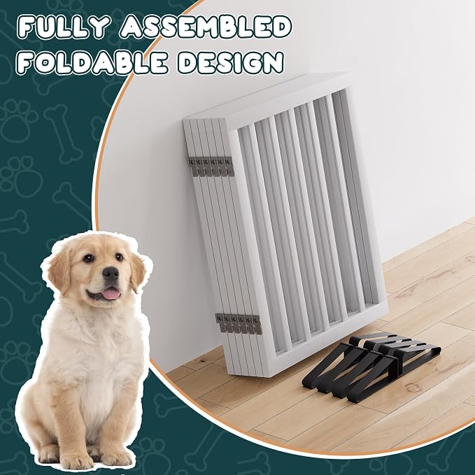 Semiocthome Wood Dog Gates for The House Extra Wide, 6-Panel Freestanding Pet Gates with 4PCS Metal Stands for Doorways and Stairs, 24" H Foldable Dog Fences Indoor, Expands Up to 110" (W)- White