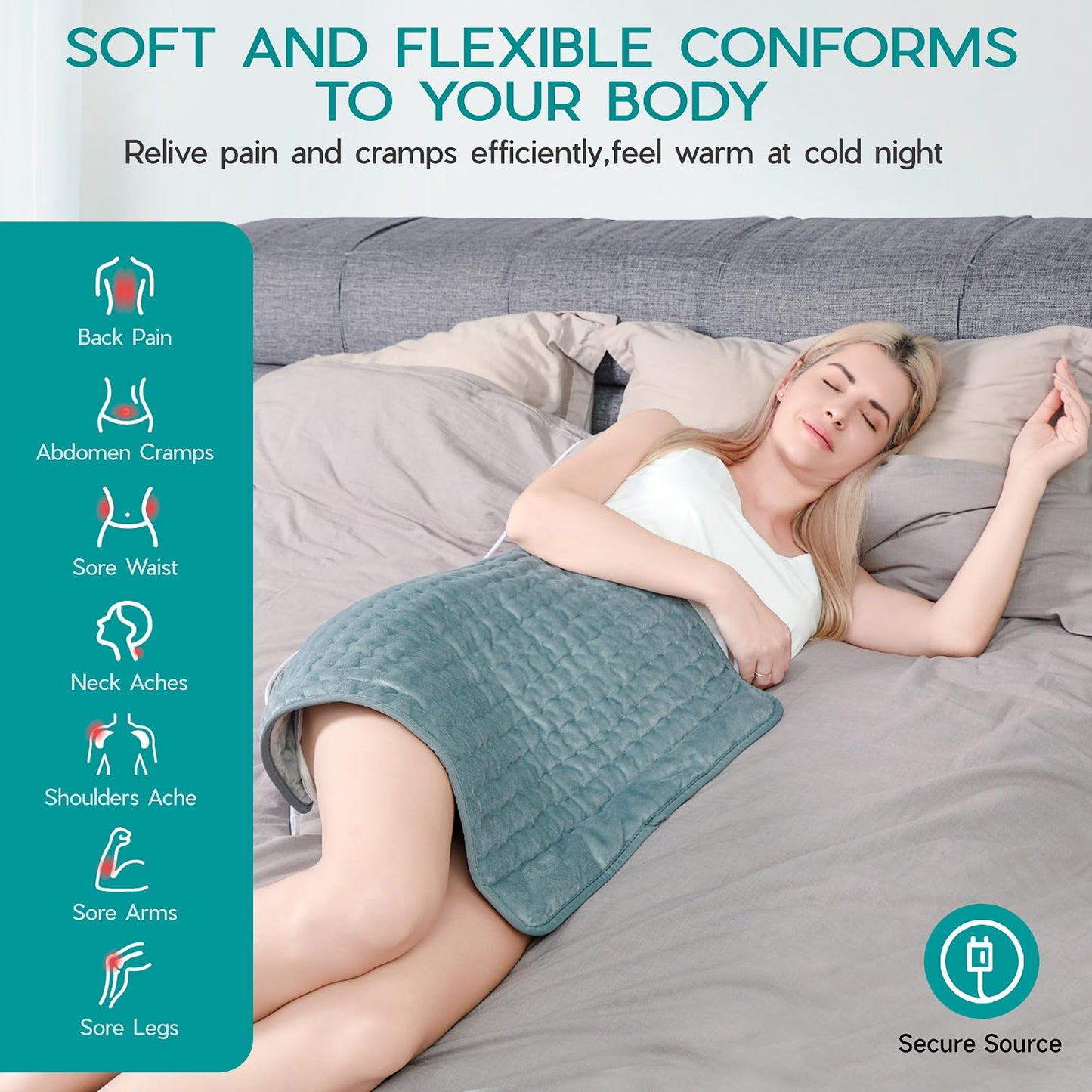 Large Heating Pad for Back Pain Relief, Electric Heating Pad for Neck and Shoulders, Auto Shut Off, Fast Heat, Christmas Gifts for Women Men, Birthday Gifts for Mom Dad (17'' x 33)