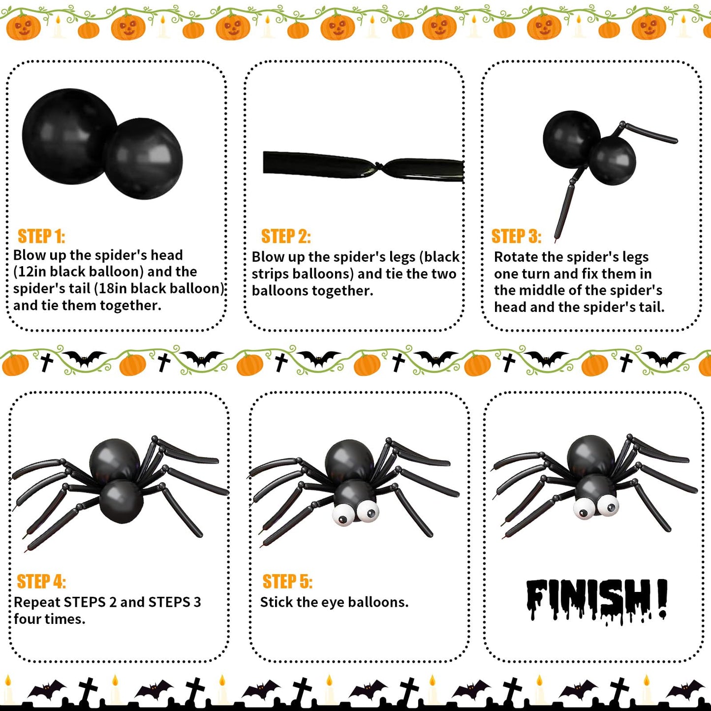 Halloween Balloon Arch Garland Kit, Purple and Black Balloons with 3D Bat Stickers, Big DIY Spider Balloon, Ghost Skull Foil Balloons Green Orange Balloon for Halloween Party Decorations Supplies
