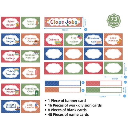 REGELETO Class Jobs Pocket Chart with 17 Pockets and 2 Storage Bags,73 Cards Class Management Educational Pocket Chart Teacher's Helper Size: 32.6" L x 19.6 H Bulletin Board for Classroom (Black)