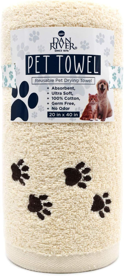 DAN RIVER Dog Towel - Pack of 1, 100% Cotton, 20x40, Ultra Soft 450 GSM, Super Absorbent & Quick Drying Towel for Dogs, Cats, and Other Pets, Shortbread.