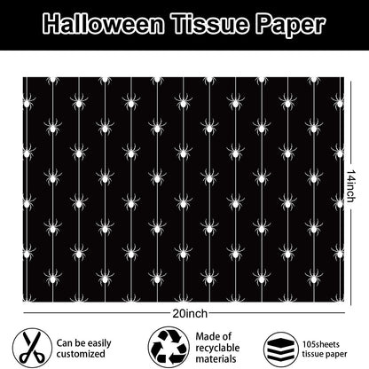 Whaline 105 Sheets Halloween Tissue Papers 7 Designs Pink Orange Black Wrapping Paper Ghost Pumpkin Spider Web Decorative Art Paper for DIY Crafts, 14 x 20 Inch