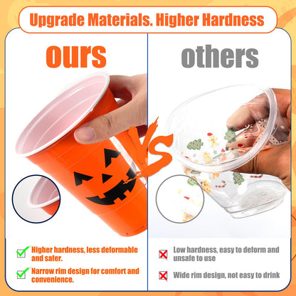 50 Pack Halloween Plastic Cups - Colorful 16Oz Disposable Drinking Cups, Vampire Mummy Monster Ghost Pumpkin Party Cups for Halloween Party Favors Coffee Wine Hot Cold Drinks (5 Designs)