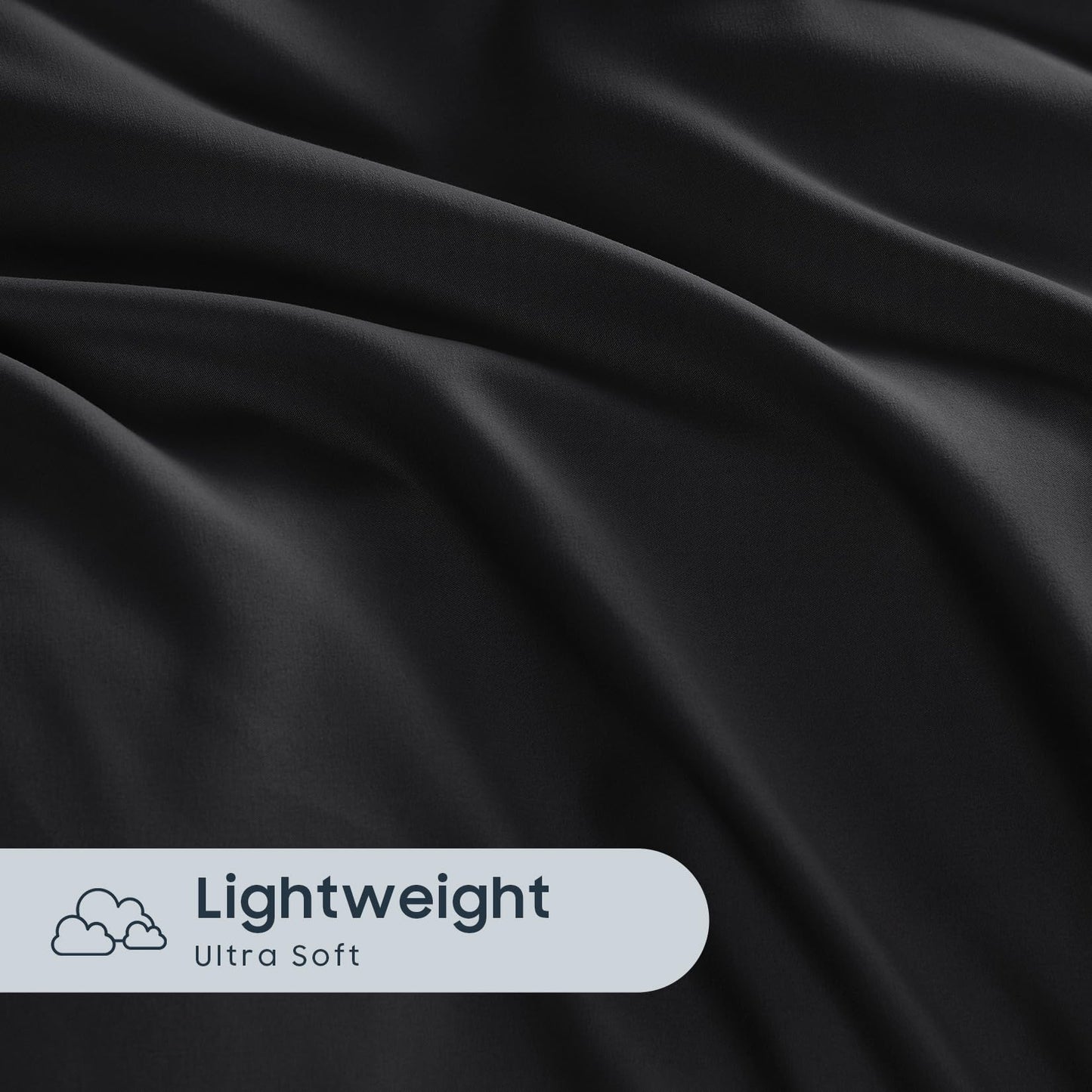 Wake In Cloud - Black Quilt Cover Set, 1000TC Ultra Soft Microfiber Doona Cover Bedding Set in Solid Plain Color (3pcs, Queen Size)