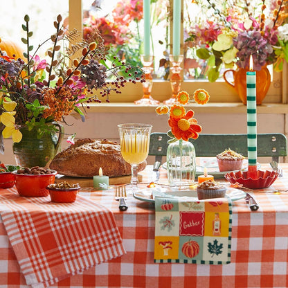 Talking Tables 2 x Orange Gingham Kitchen Tea Towels Table Linen Fabric Dish Cloths Large Checkered Cloth Napkins Absorbent Durable Soft Cotton Quick Drying, ECO Packaging 17 x 27 Inches