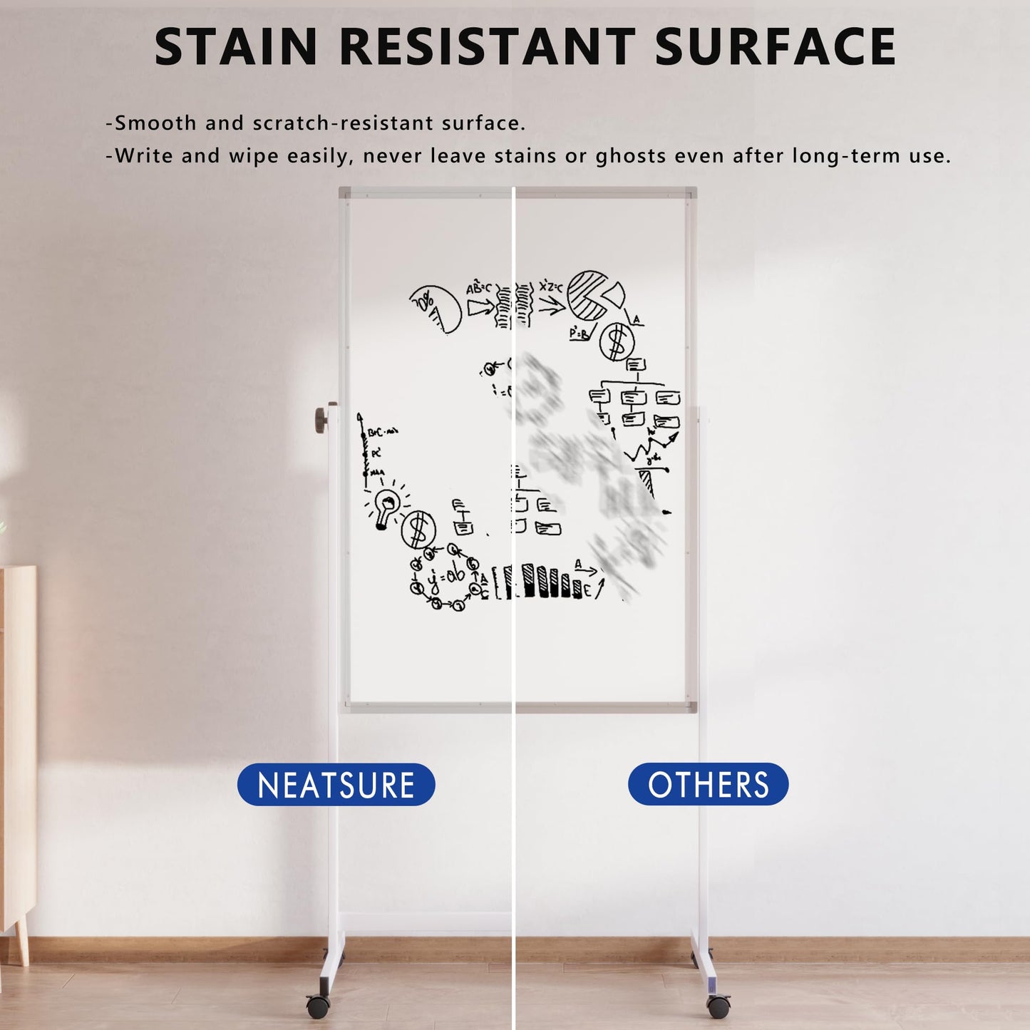 Large Rolling Whiteboard on Wheels, 48" x 24" Height Adjustable Mobile White Board with Stand, 4' x 2' Portable Standing Magnetic Dry Erase Board Easel for Home Office Classroom School, Silver
