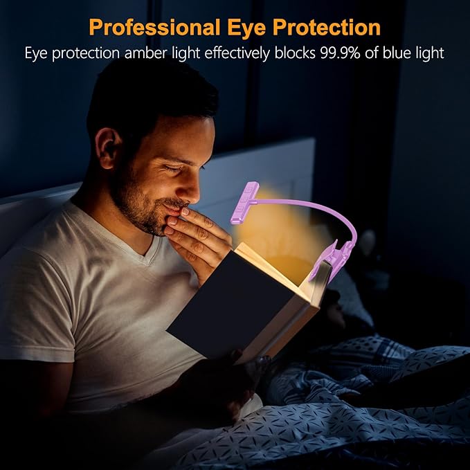 Gritin 19 LED Rechargeable Book Light for Reading in Bed with Memory Function- Eye Caring 3 Color Temperatures,Stepless Dimming Brightness,80 Hrs Runtime Clip on Light for Book Lovers-Purple
