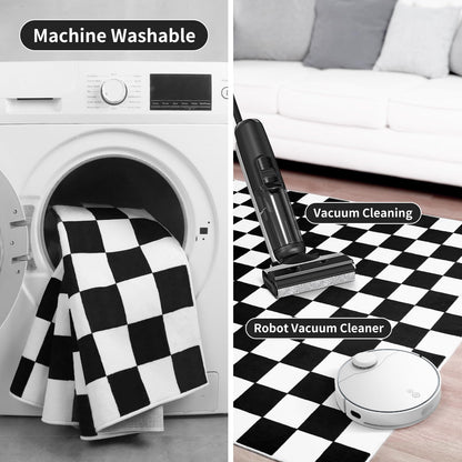 Terrug Black and White Checkered Rug for Living Room,5x7 Area Rugs Washable with Non Slip for Bedroom,Soft Low Pile Stain Resistance Retro Carpet for Dorm Kids Room