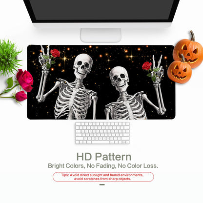 Love, Roses and Skulls Mouse Pad Desk Mat, Waterproof Black XXL Extended Large Gaming Mouse Pad Halloween Skull Rose Desk Pad Mousepad XXL Extended Keyboard Mat Mouse Mat, 31.5 x 15.7 in