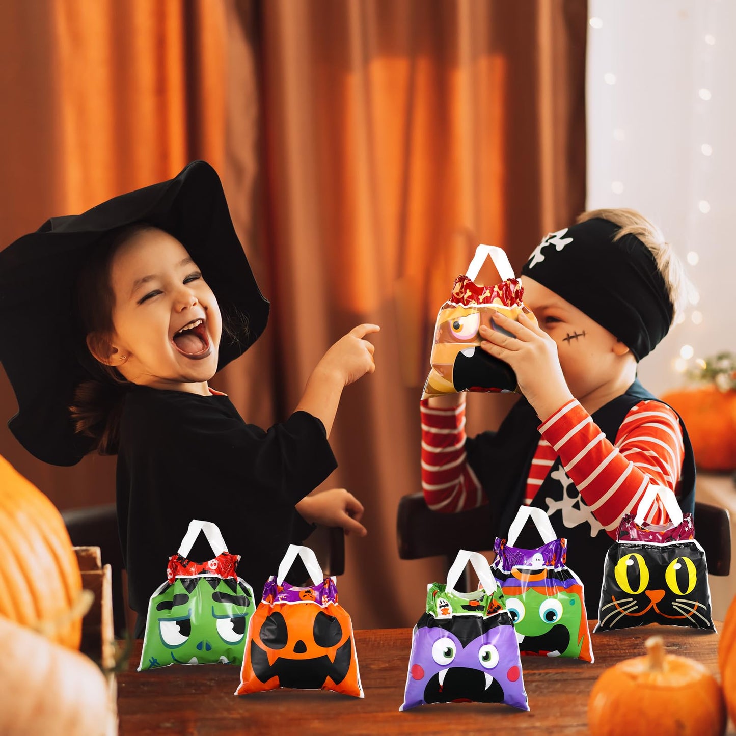 Funnymoom 60 Pcs Halloween Party Favors Bags Drawstring Treat Bags Candy Goodie for Kids Trick Plastic Party Gift for Halloween Birthday Supplies