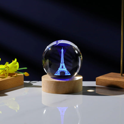 3D Paris Gifts for Women Crystals Ball - Eiffel Tower Figurines Decor Glass Figurine French Stuff for Room Birthday for Best Friend Lovers Keepsake Paperweight
